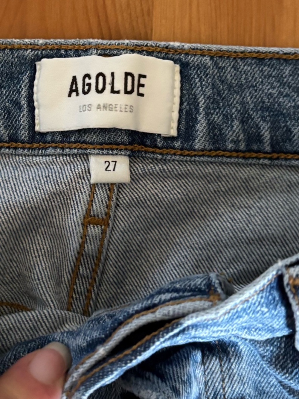 AGOLDE Riley Long Button Fly Straight Leg Blue Jeans Size 27 - Picture 4 of 13